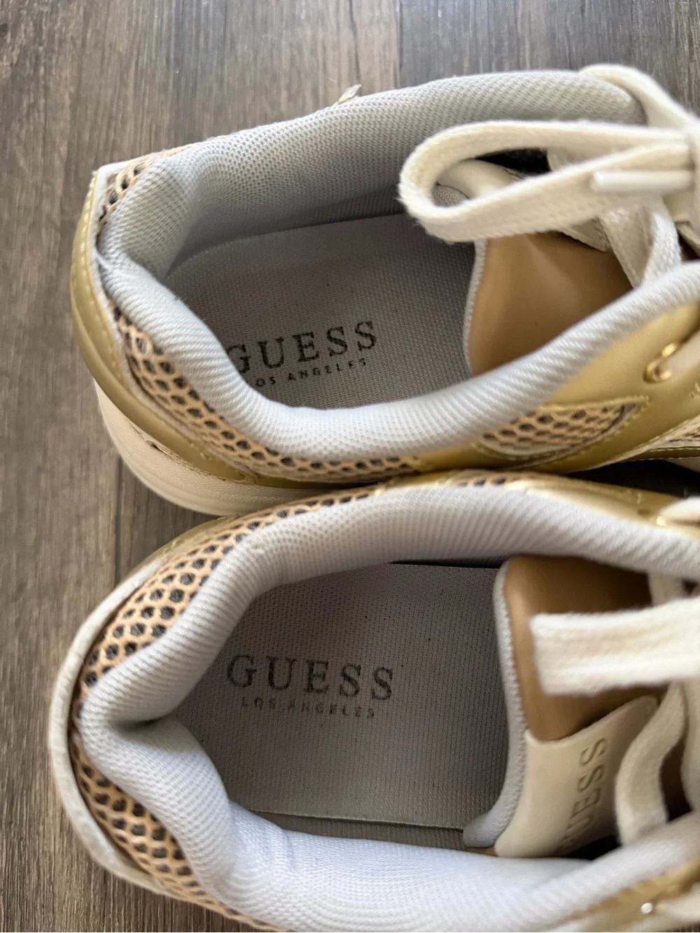 Guess Metallic Gold White Mesh Running Sneakers Tennis Shoes Athleisure Y2K 8